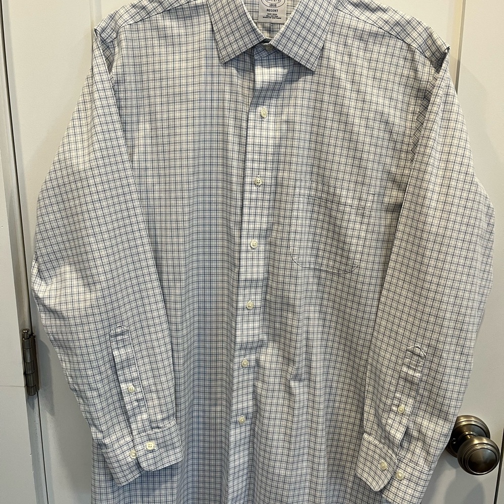 Brooks Brothers White and Blue Plaid Dress Shirt